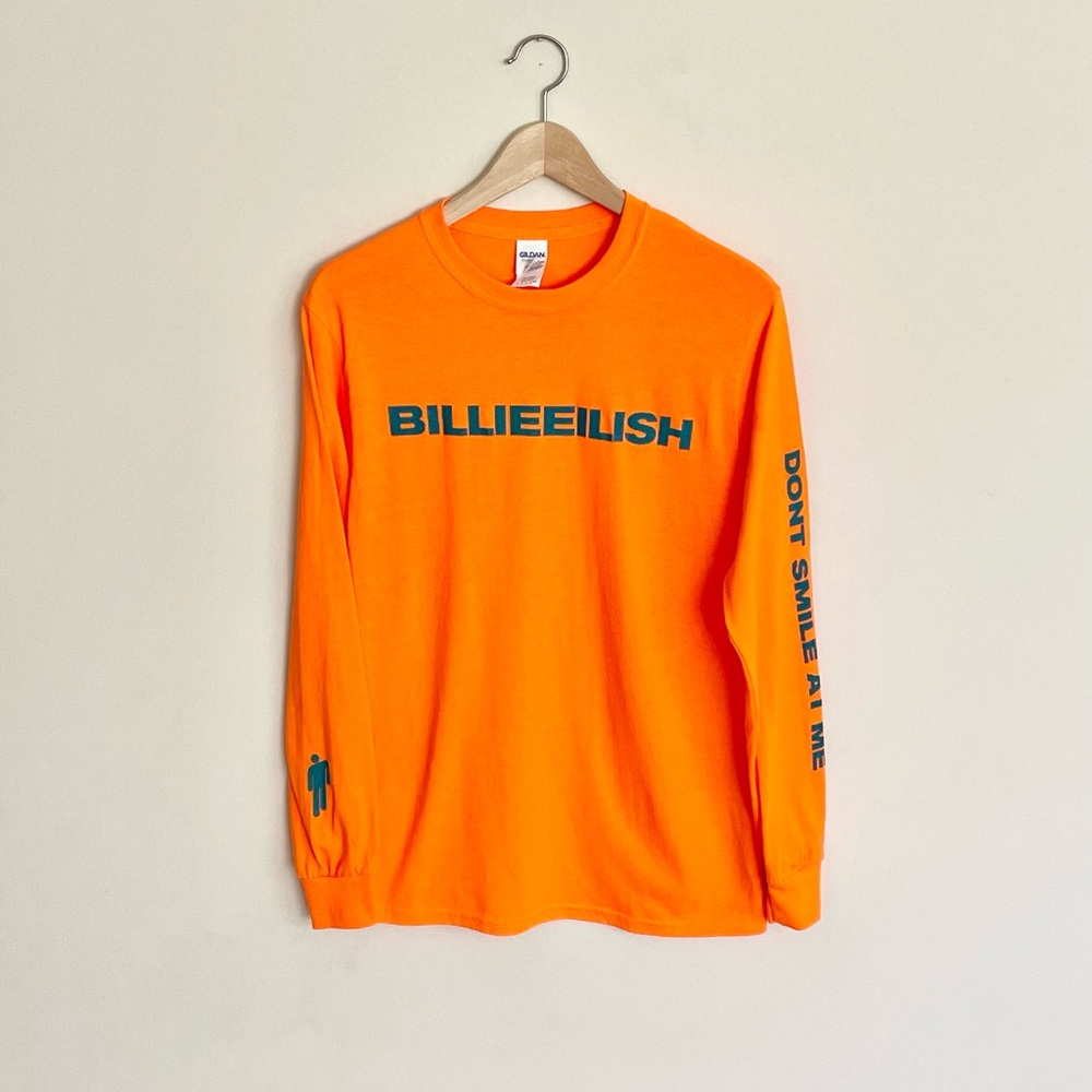 NEW Billie Eilish Don’t Smile At Me Neon Orange Long Sleeve T Shirt Adult Small